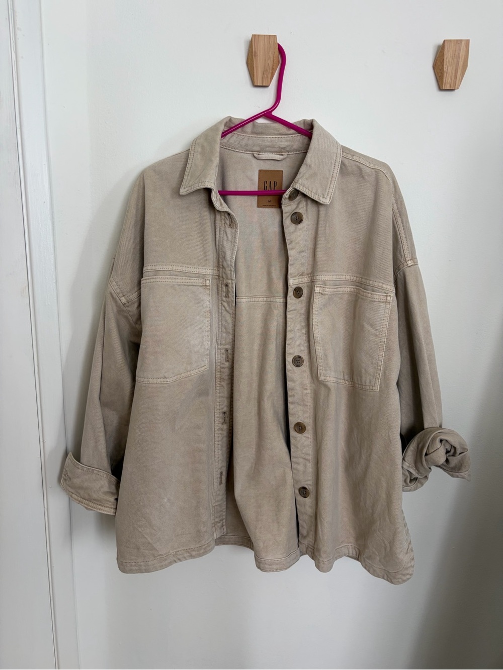 GAP Women's Beige Button-Front Overshirt 100% cotton